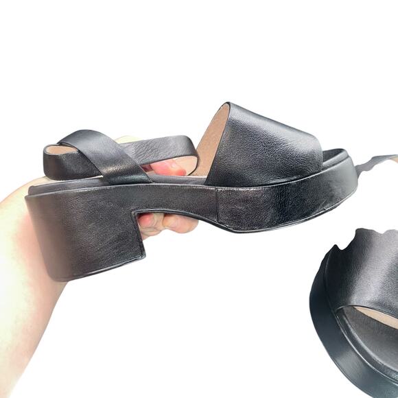 Seychelles Black Leather Platform Block Heel Sandals Ankle Strap 90s Style - Picture 9 of 10